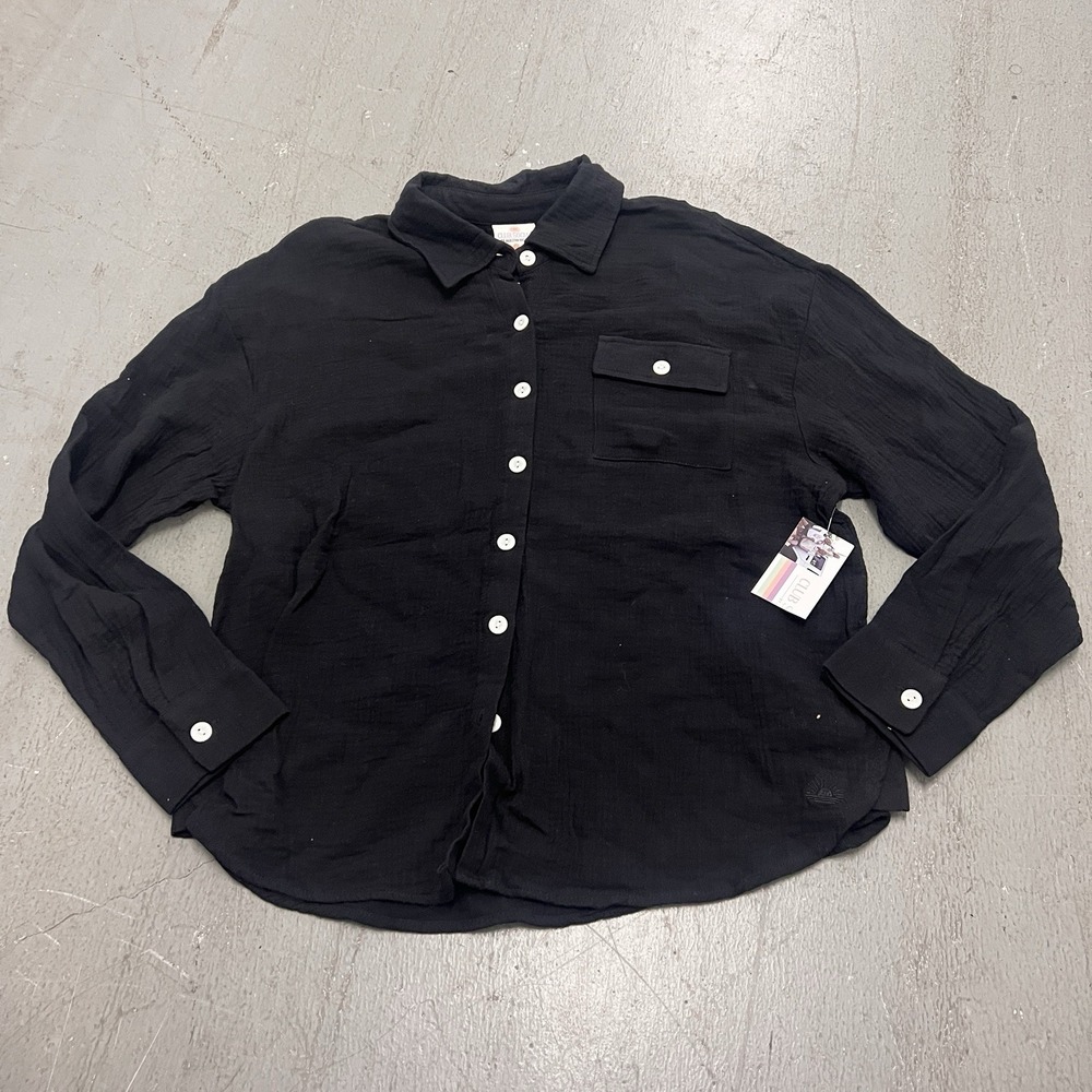 Club Social by Jadelynn‎ Brooke Black Button Up Long Sleeve Shirt Size Small